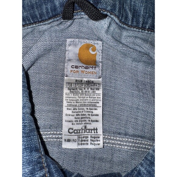 Carhartt For Women Denim Trucker Jacket Stretch Blue Snap Front Dark Wash XL - Picture 4 of 6